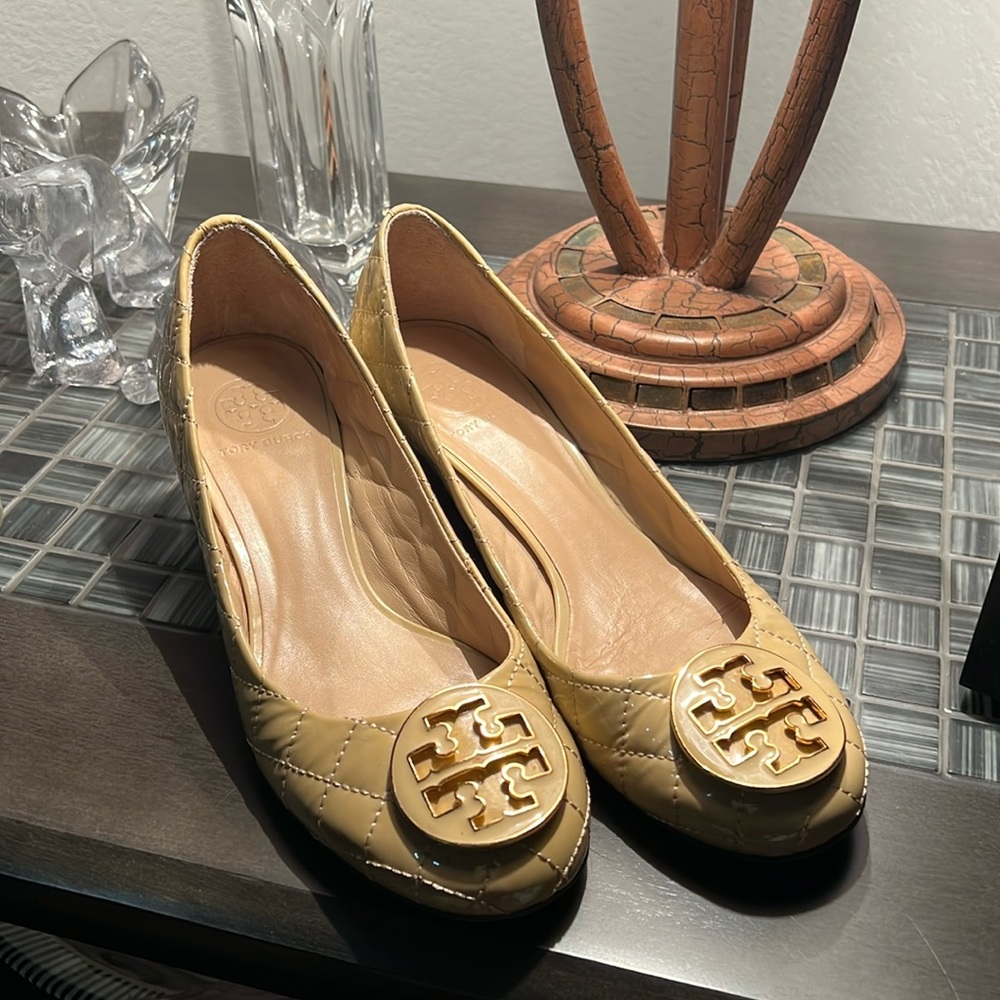 Tory Burch quilted patent leather, with block heel
